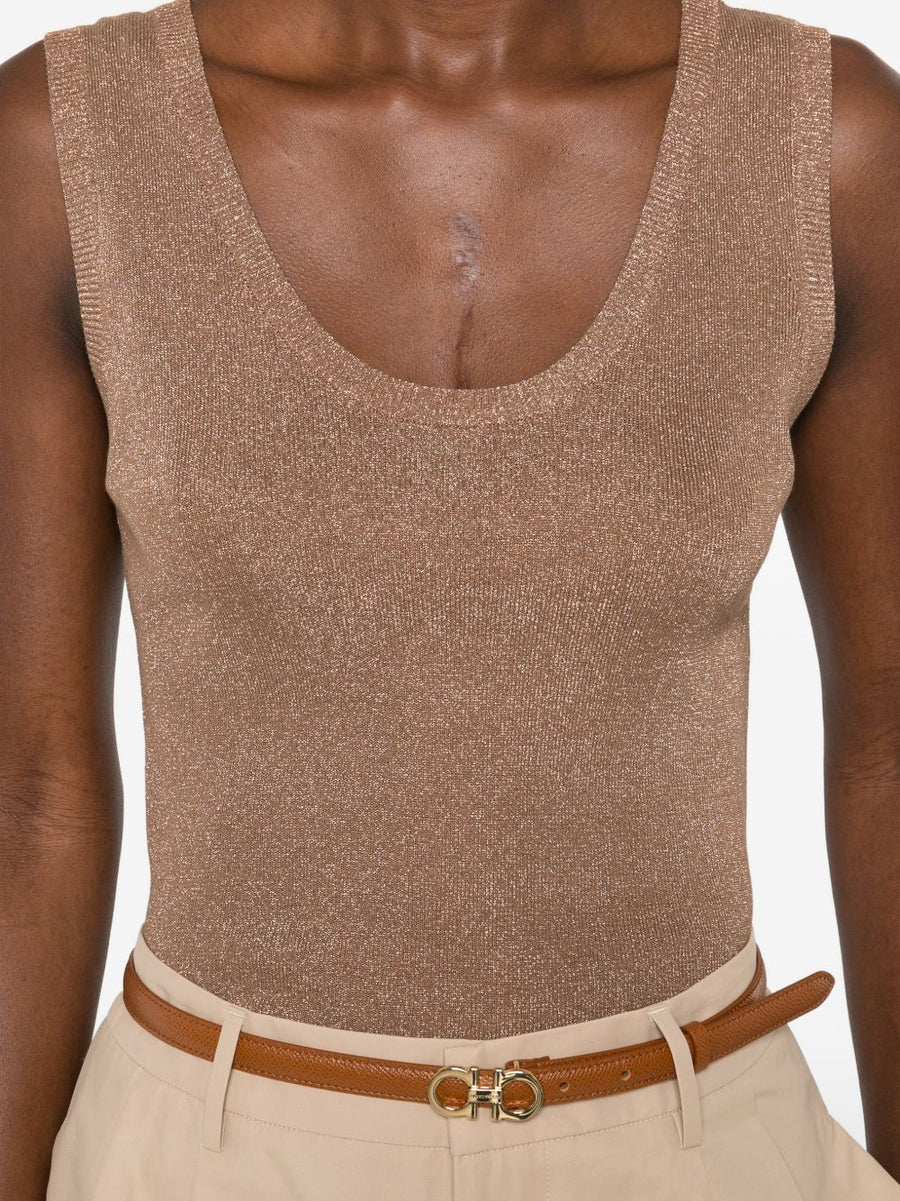 Fabiana Filippi Women Tank Top Brown Shimmer Viscose Blend With Metallised Fibres Sleeveless Luxury Glow SS26