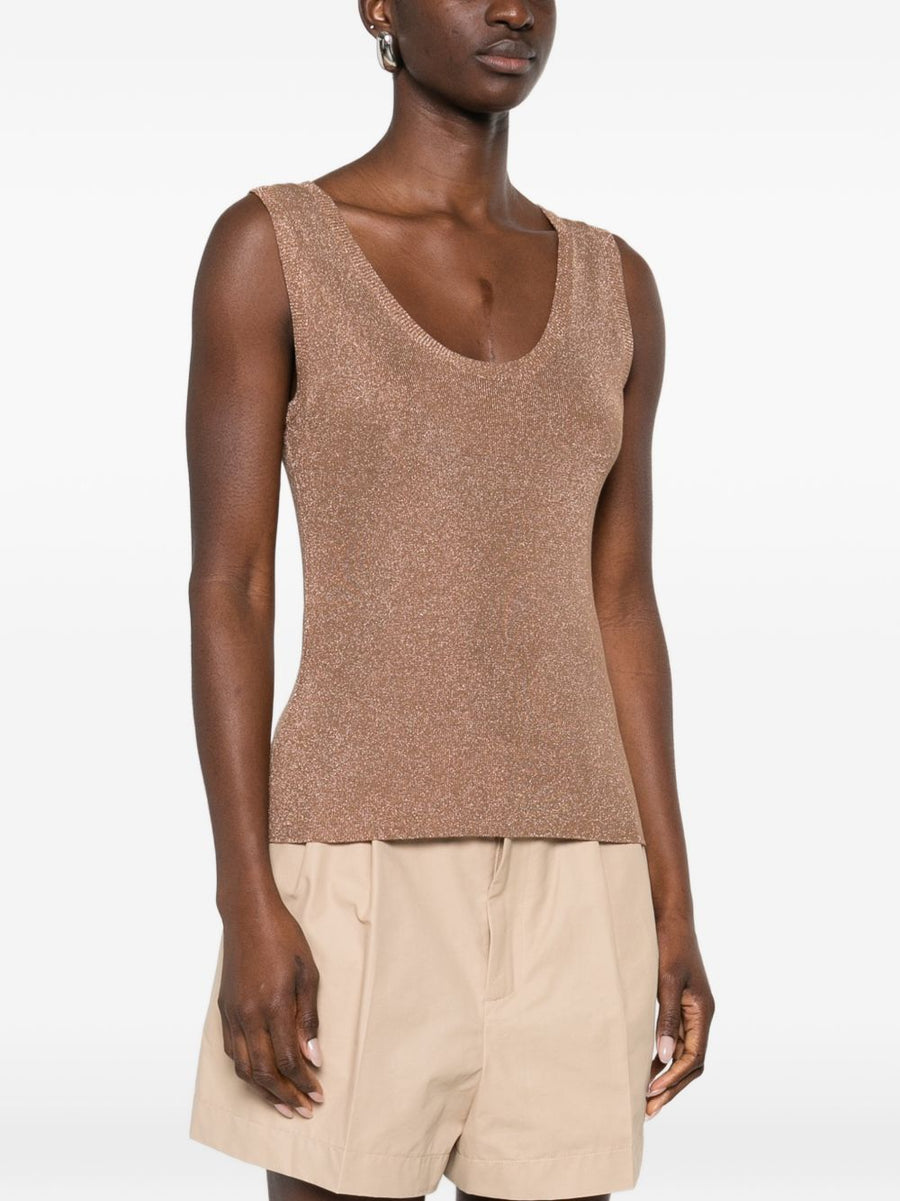 Fabiana Filippi Women Tank Top Brown Shimmer Viscose Blend With Metallised Fibres Sleeveless Luxury Glow SS26
