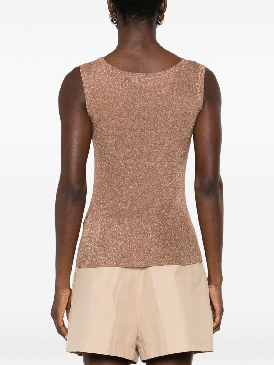 Fabiana Filippi Women Tank Top Brown Shimmer Viscose Blend With Metallised Fibres Sleeveless Luxury Glow SS26