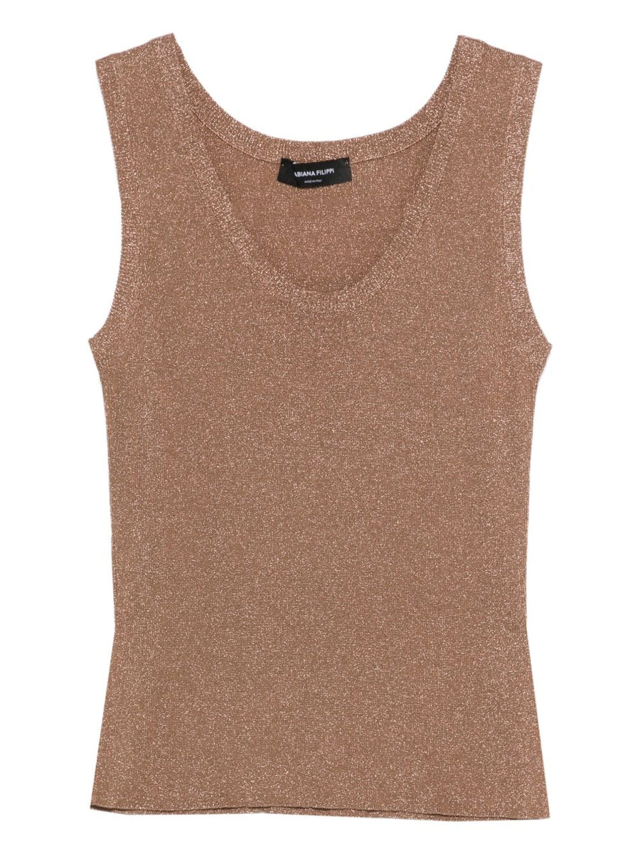 Fabiana Filippi Women Tank Top Brown Shimmer Viscose Blend With Metallised Fibres Sleeveless Luxury Glow SS26