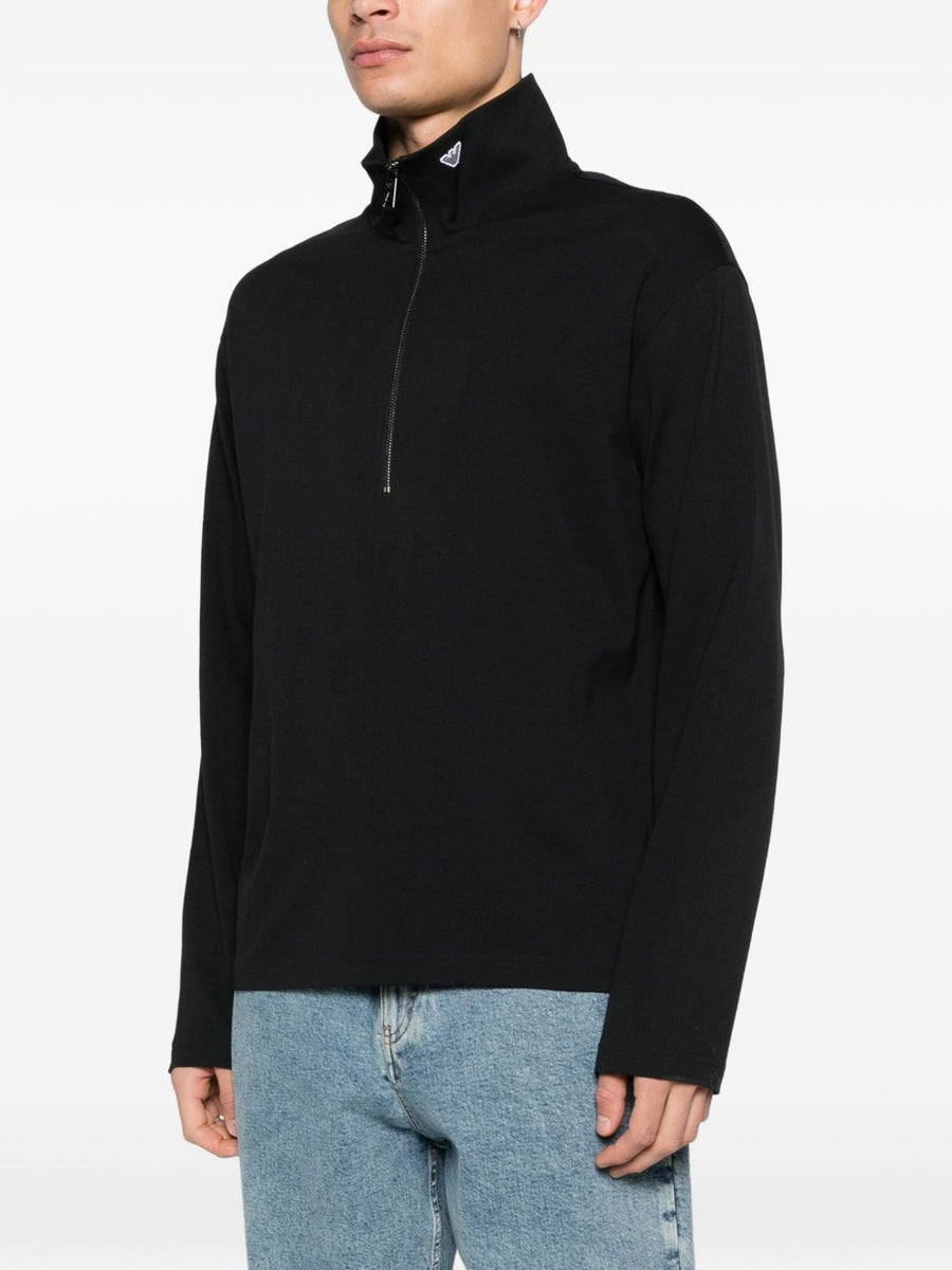 Emporio Armani Half Zip Pullover For Men Luxurious Black Knit With Silver Hardware Smart Casual Essential
