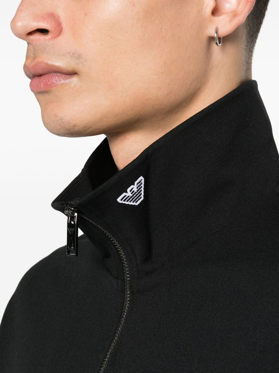 Emporio Armani Half Zip Pullover For Men Luxurious Black Knit With Silver Hardware Smart Casual Essential