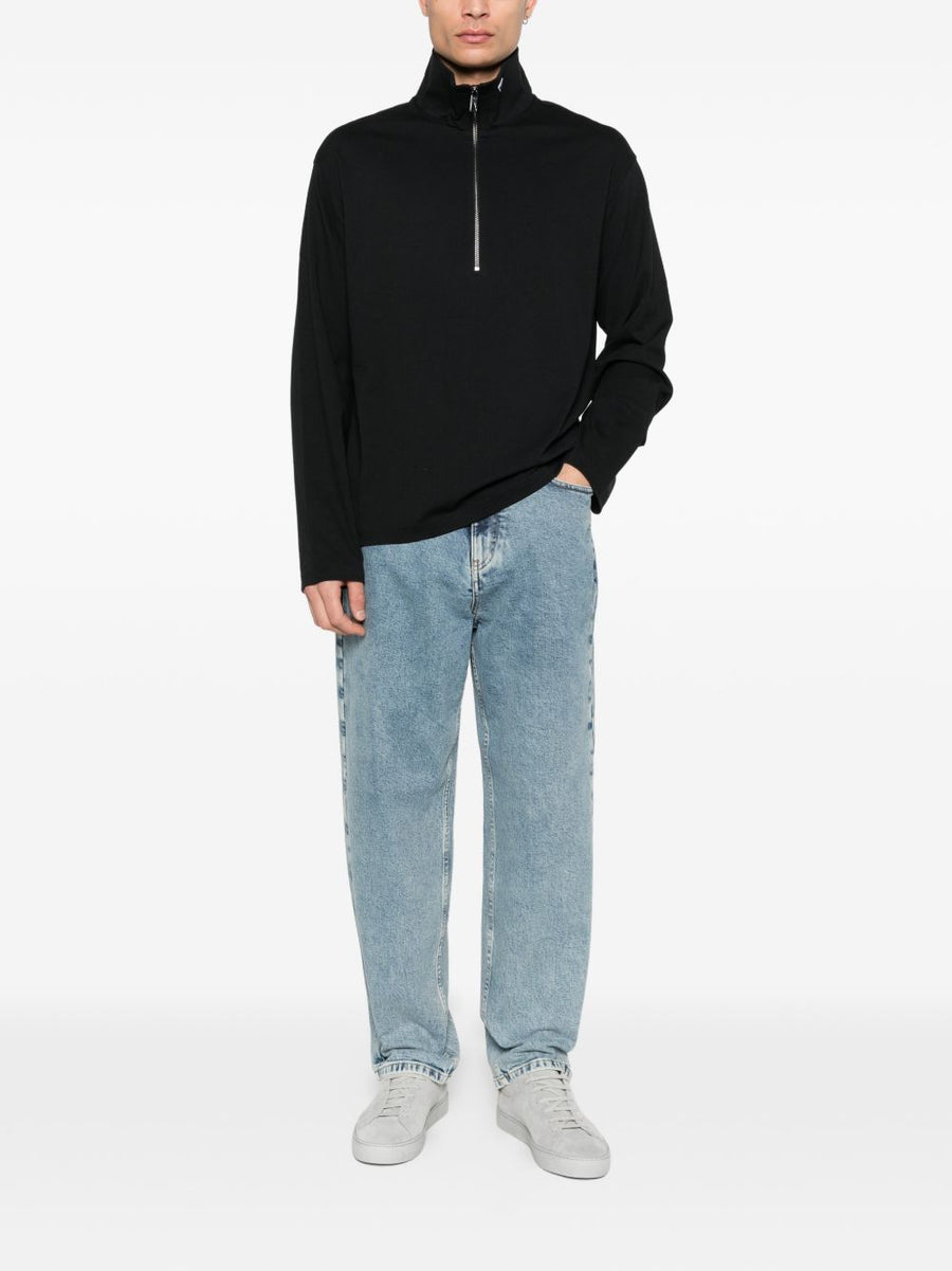 Emporio Armani Half Zip Pullover For Men Luxurious Black Knit With Silver Hardware Smart Casual Essential
