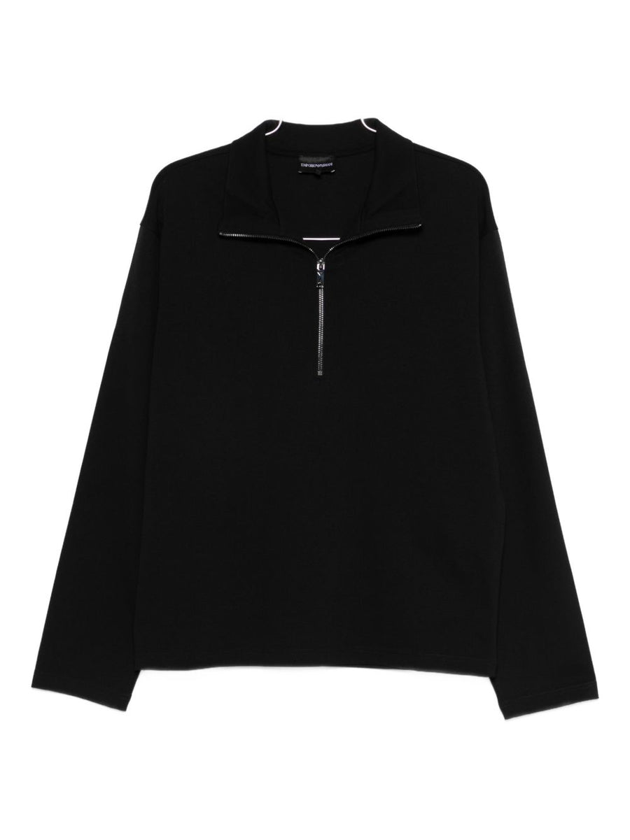 Emporio Armani Half Zip Pullover For Men Luxurious Black Knit With Silver Hardware Smart Casual Essential