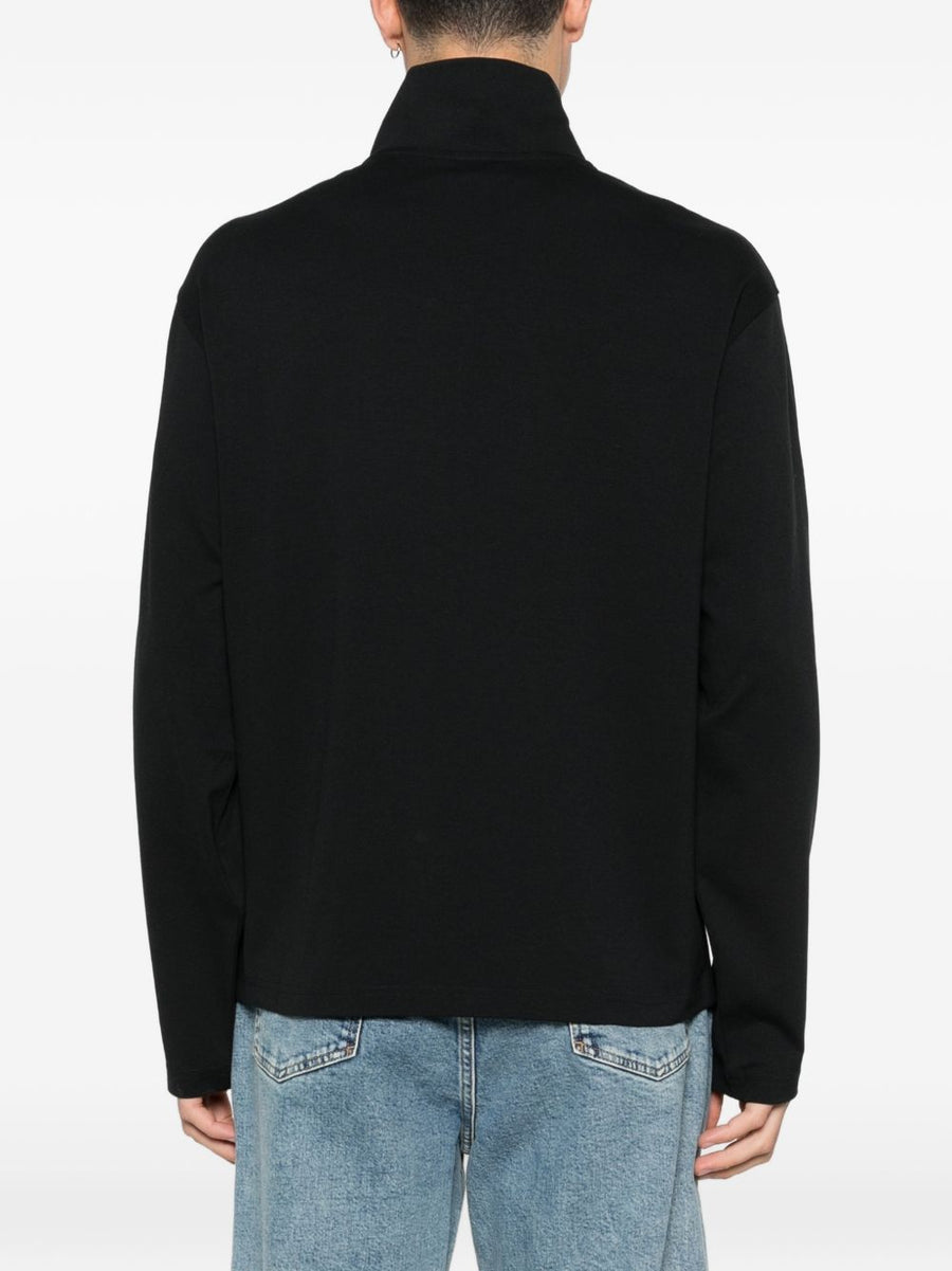 Emporio Armani Half Zip Pullover For Men Luxurious Black Knit With Silver Hardware Smart Casual Essential