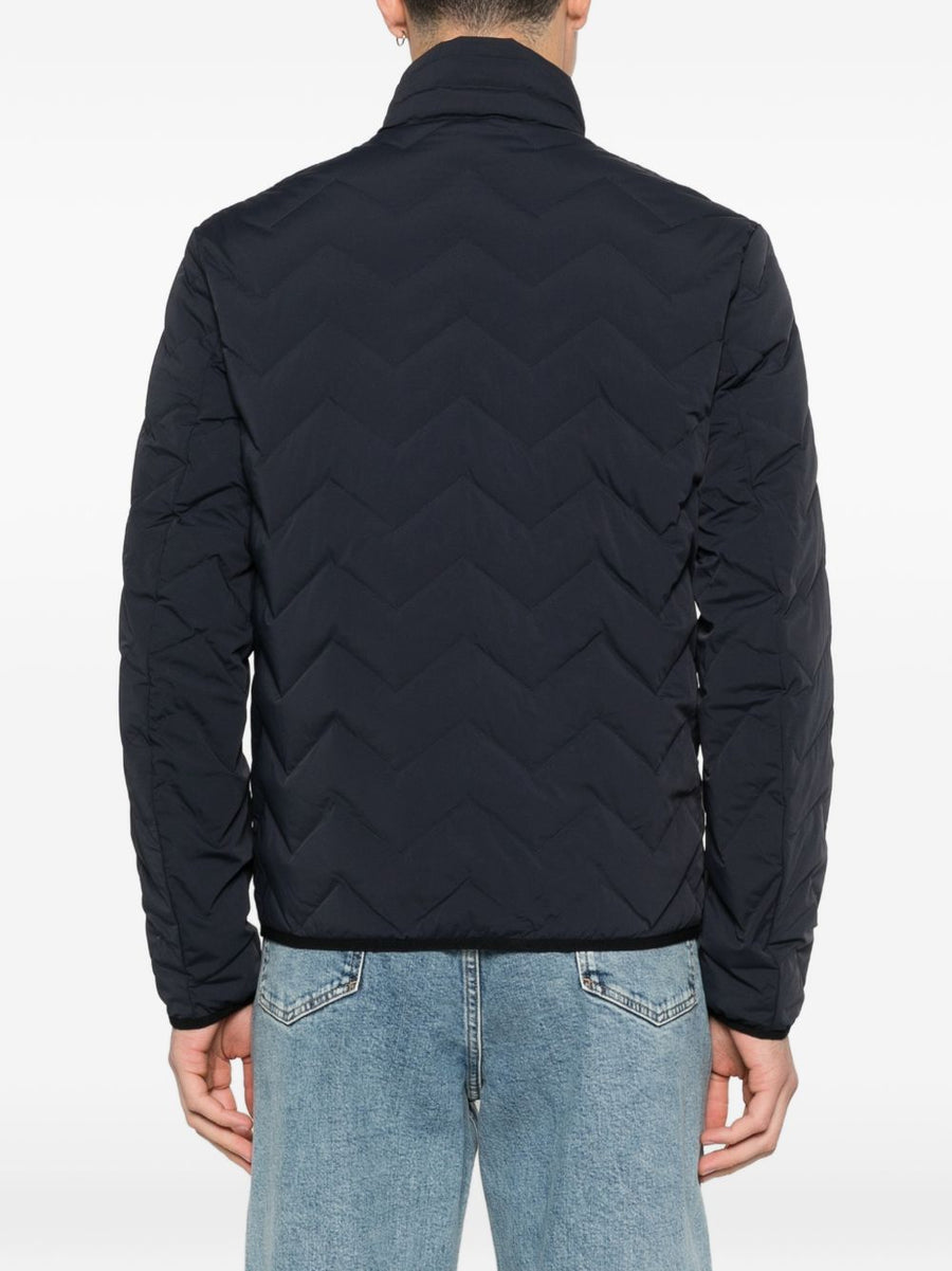 Emporio Armani Nylon Down Jacket For Men Navy Blue Chevron Pattern High Neck Warmth