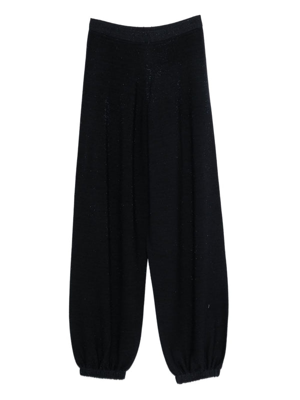 Fabiana Filippi Navy Merino Wool Blend Knitted Trousers For Women Soft Breathable Comfort And Refined Draping