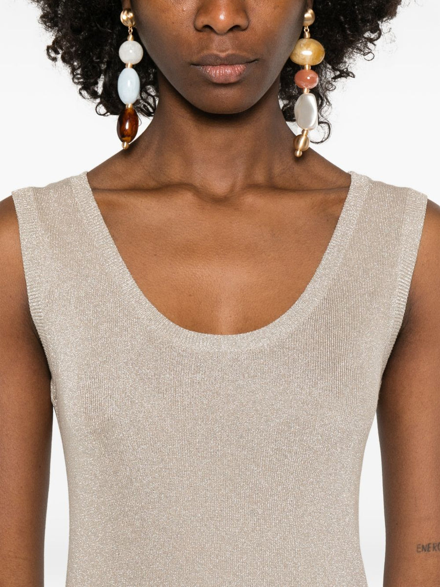 Fabiana Filippi Ivory Tank Top For Women Luxury Viscose Blend Layerable Subtle Metallic Sheen