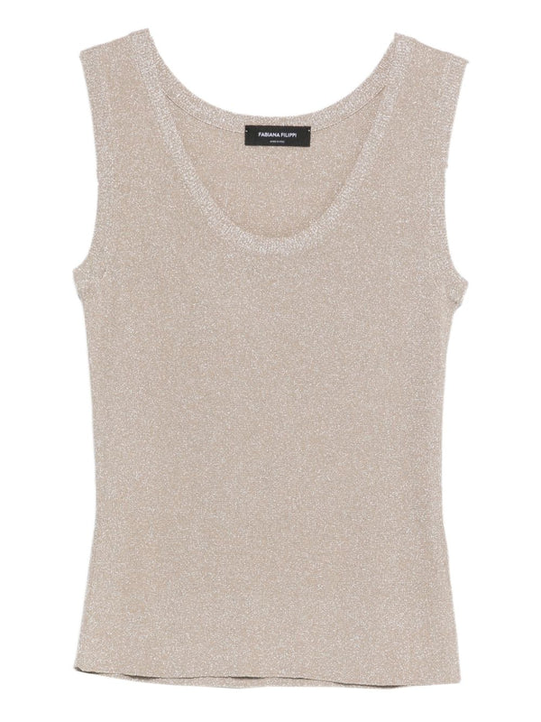 Fabiana Filippi Ivory Tank Top For Women Luxury Viscose Blend Layerable Subtle Metallic Sheen