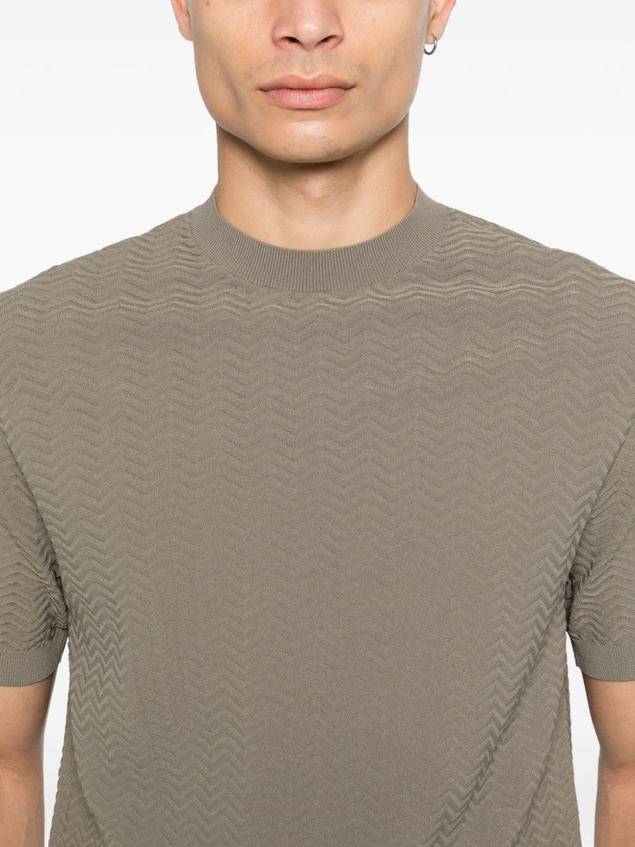 Emporio Armani Knitted T Shirt for Men Premium Textured Grey Knit Crew Neck with Ribbed Trim