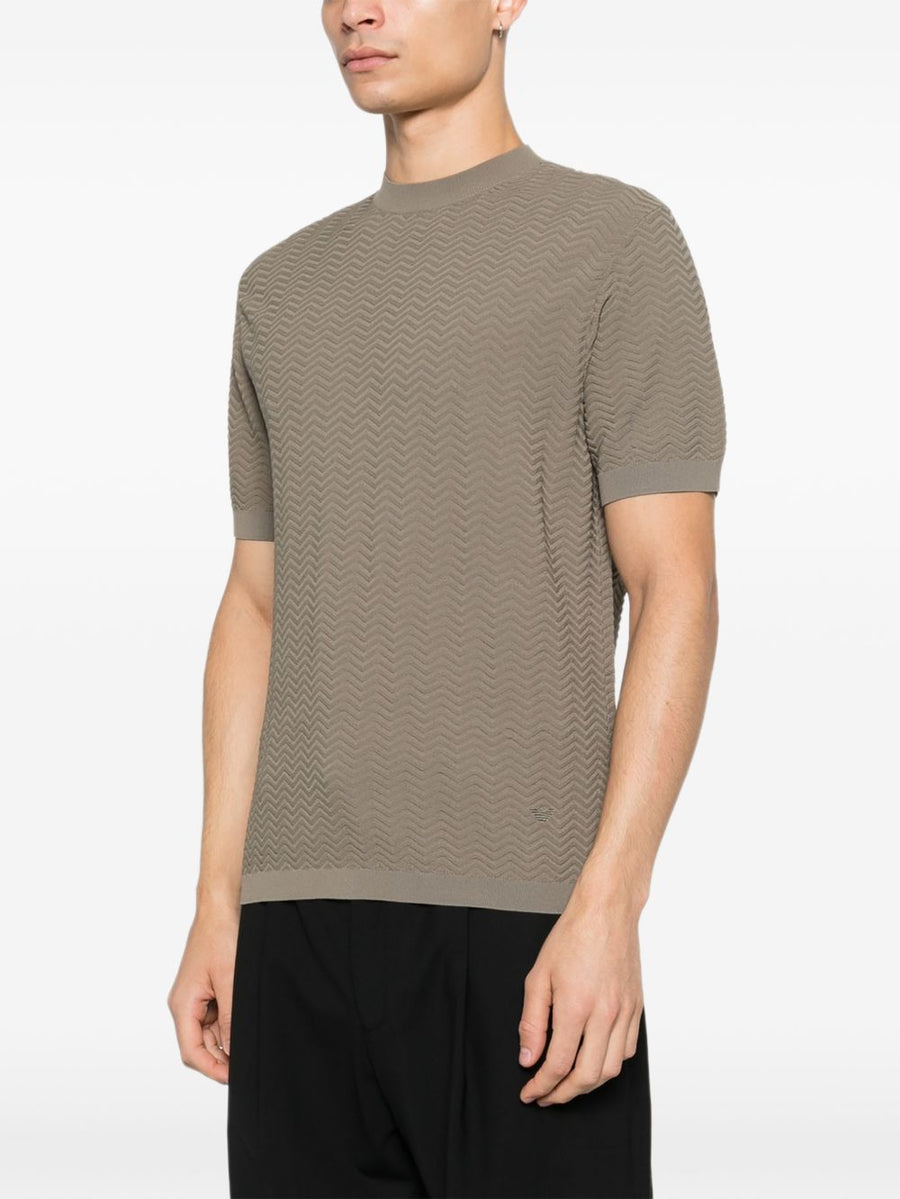 Emporio Armani Knitted T Shirt for Men Premium Textured Grey Knit Crew Neck with Ribbed Trim
