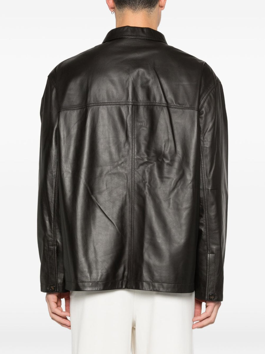 Emporio Armani Leather Jacket For Men Premium Brown Lambskin With Classic Silhouette And Chest Pockets