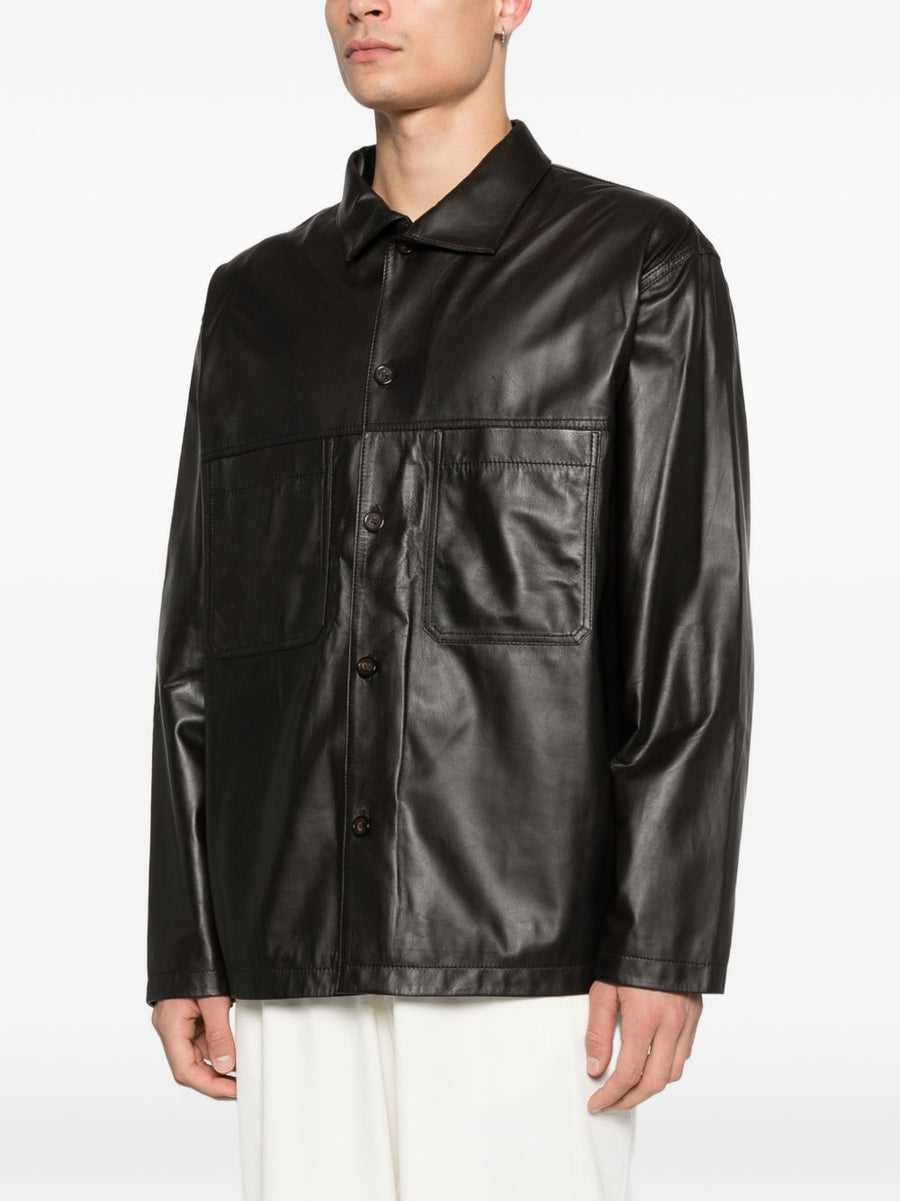 Emporio Armani Leather Jacket For Men Premium Brown Lambskin With Classic Silhouette And Chest Pockets