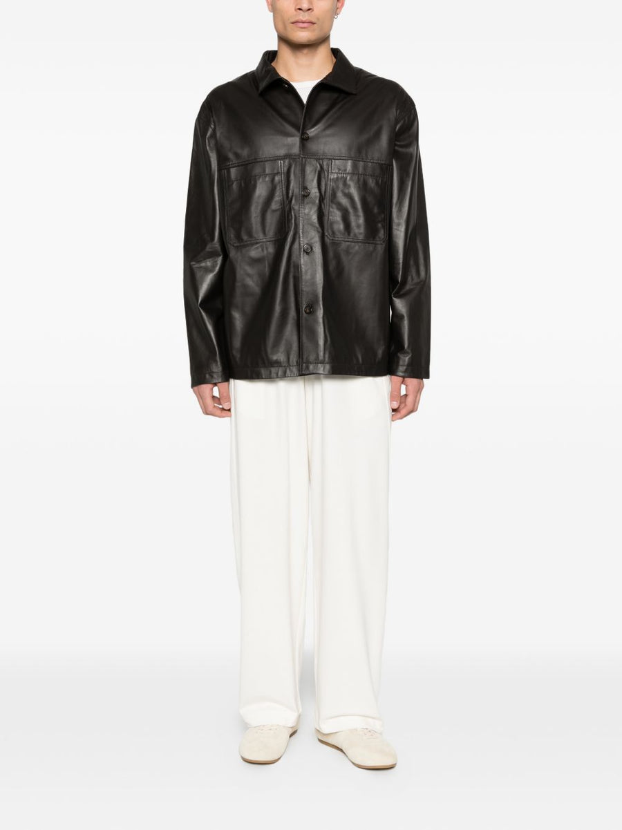 Emporio Armani Leather Jacket For Men Premium Brown Lambskin With Classic Silhouette And Chest Pockets