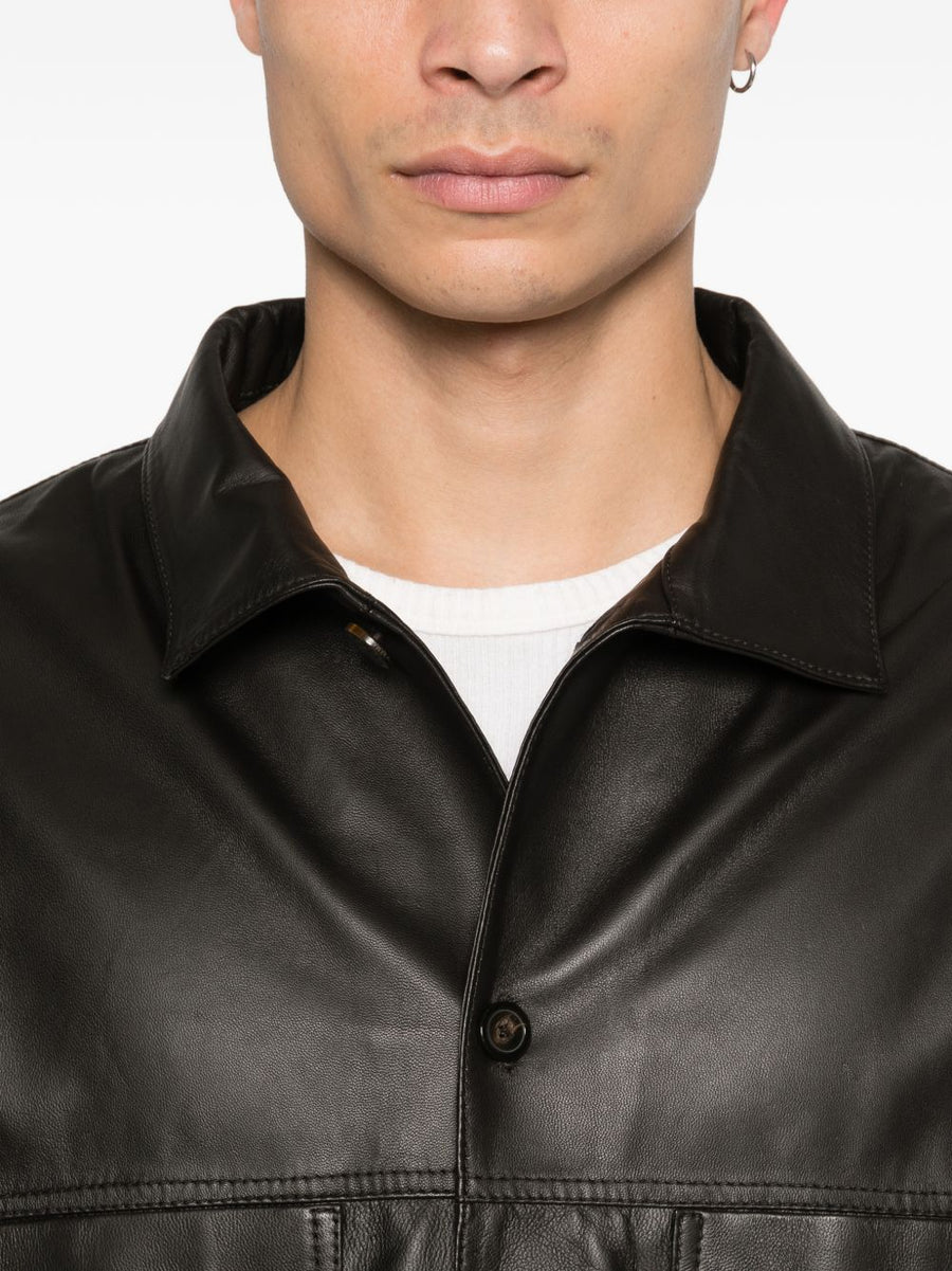 Emporio Armani Leather Jacket For Men Premium Brown Lambskin With Classic Silhouette And Chest Pockets