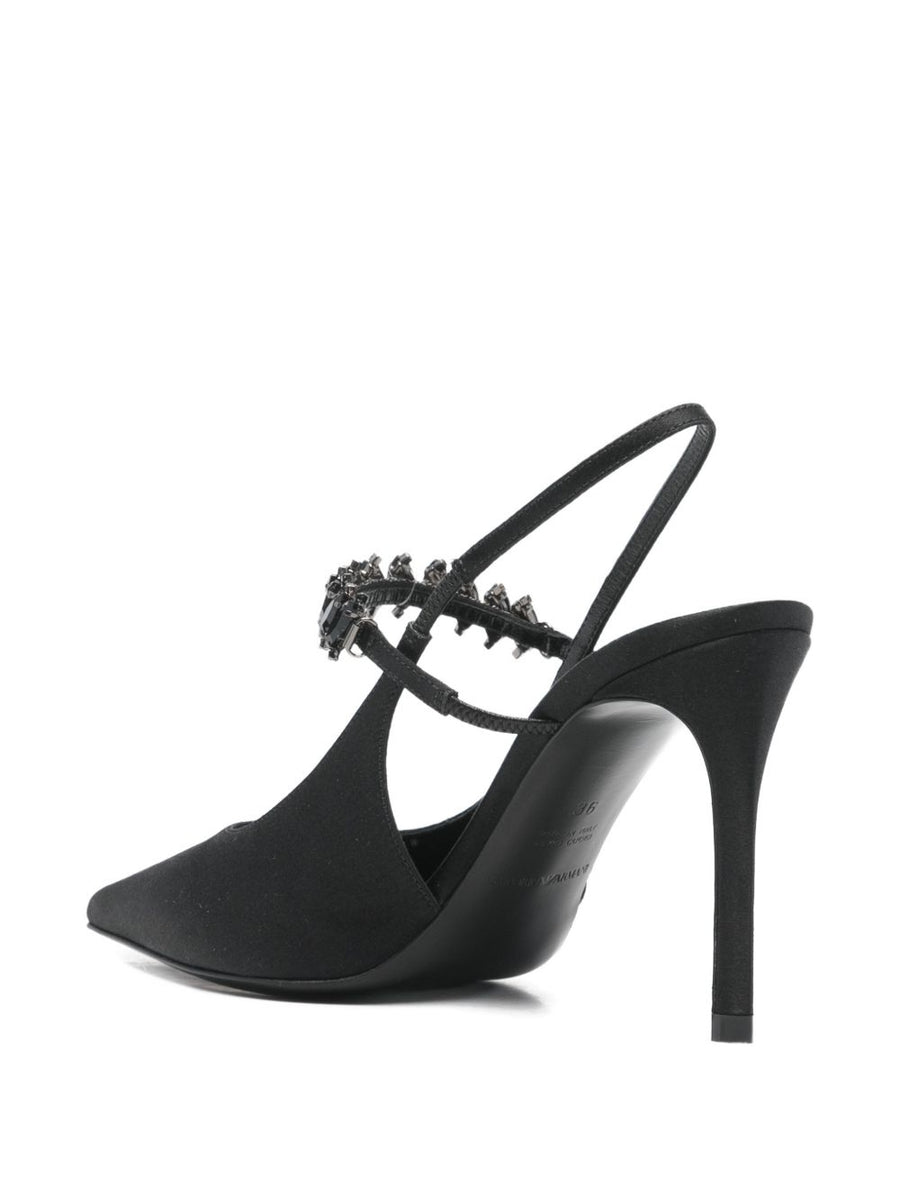 Emporio Armani Satin Slingback Pumps For Women With Embellished Strap And 9.5 Centimeter Heel
