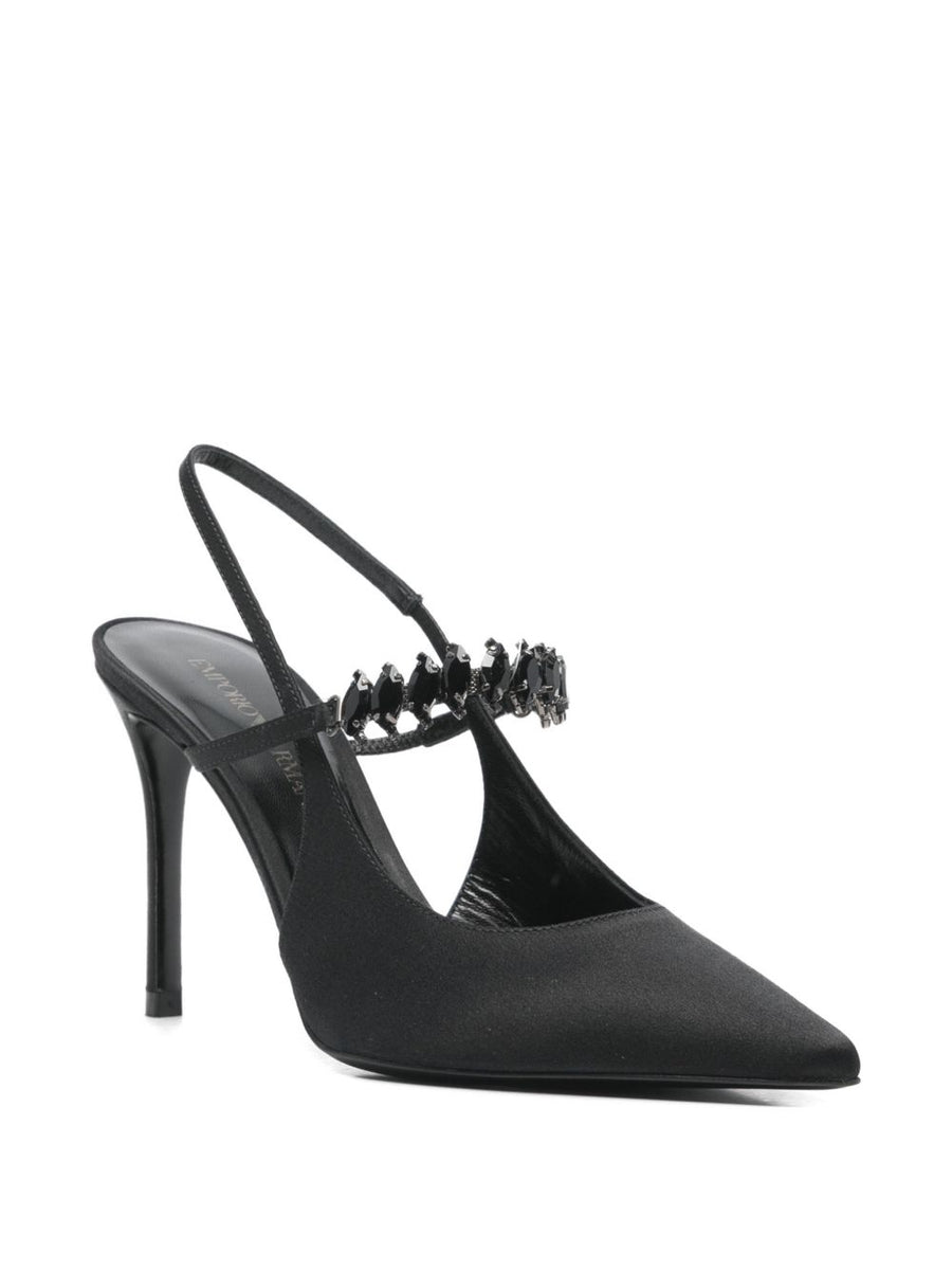Emporio Armani Satin Slingback Pumps For Women With Embellished Strap And 9.5 Centimeter Heel