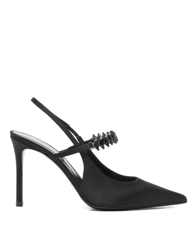 Emporio Armani Satin Slingback Pumps For Women With Embellished Strap And 9.5 Centimeter Heel