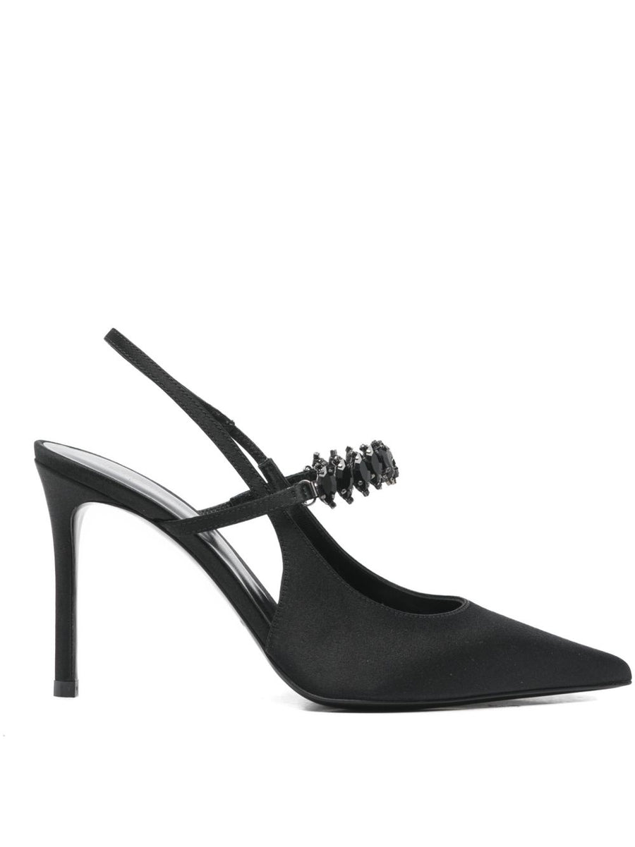 Emporio Armani Satin Slingback Pumps For Women With Embellished Strap And 9.5 Centimeter Heel