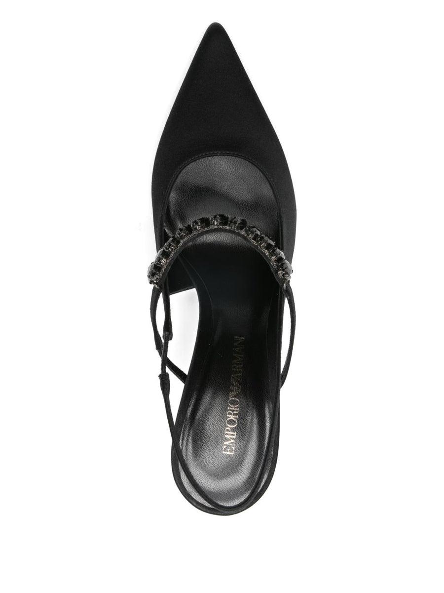 Emporio Armani Satin Slingback Pumps For Women With Embellished Strap And 9.5 Centimeter Heel