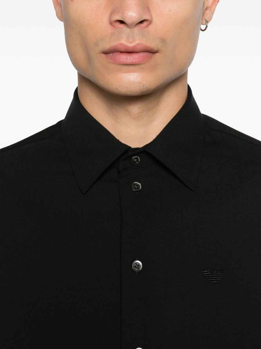 Virgin Wool Shirt Emporio Armani For Men With Elastane Tailored Fit Black Long Sleeve