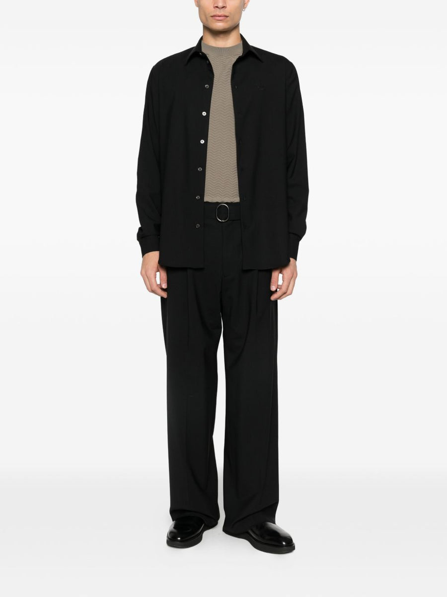 Virgin Wool Shirt Emporio Armani For Men With Elastane Tailored Fit Black Long Sleeve