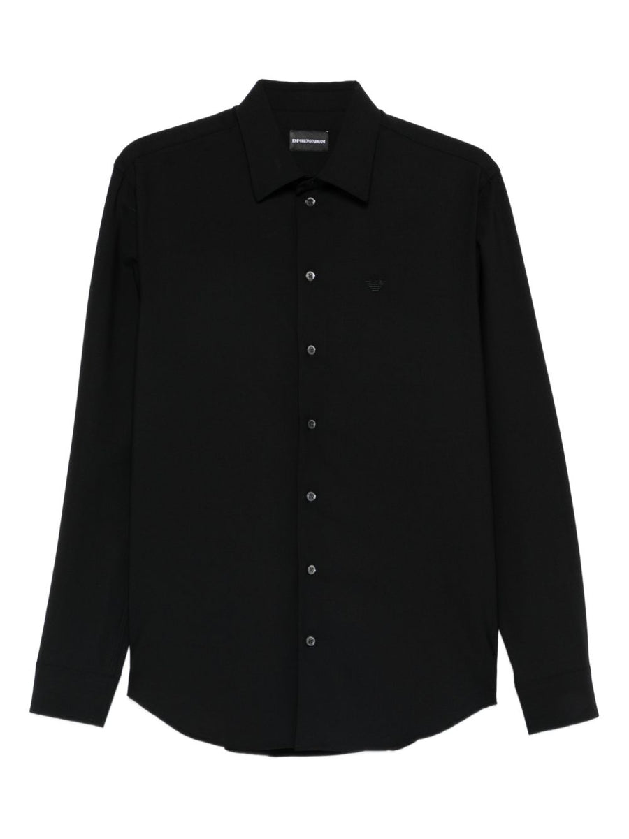 Virgin Wool Shirt Emporio Armani For Men With Elastane Tailored Fit Black Long Sleeve