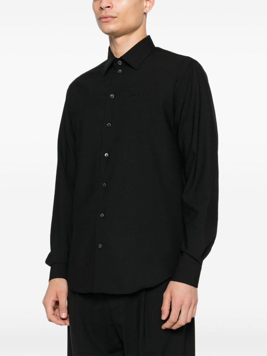 Virgin Wool Shirt Emporio Armani For Men With Elastane Tailored Fit Black Long Sleeve
