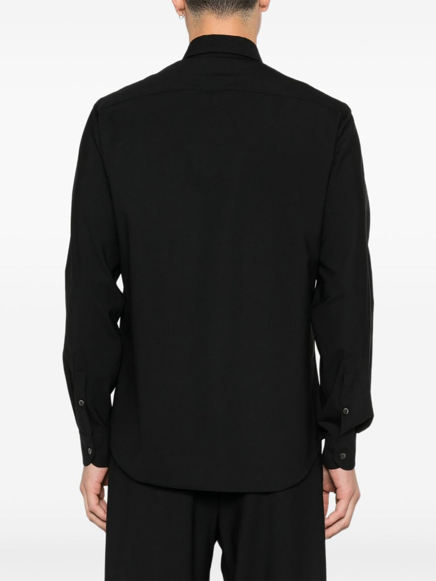 Virgin Wool Shirt Emporio Armani For Men With Elastane Tailored Fit Black Long Sleeve