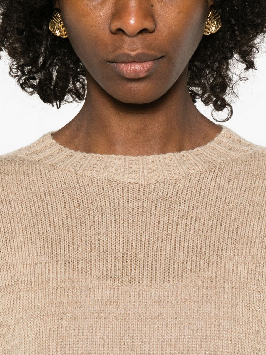Fabiana Filippi Wool Blend Sweater for Women Luxurious Virgin Wool Silk Cashmere Knit Beige Three Quarter Sleeves