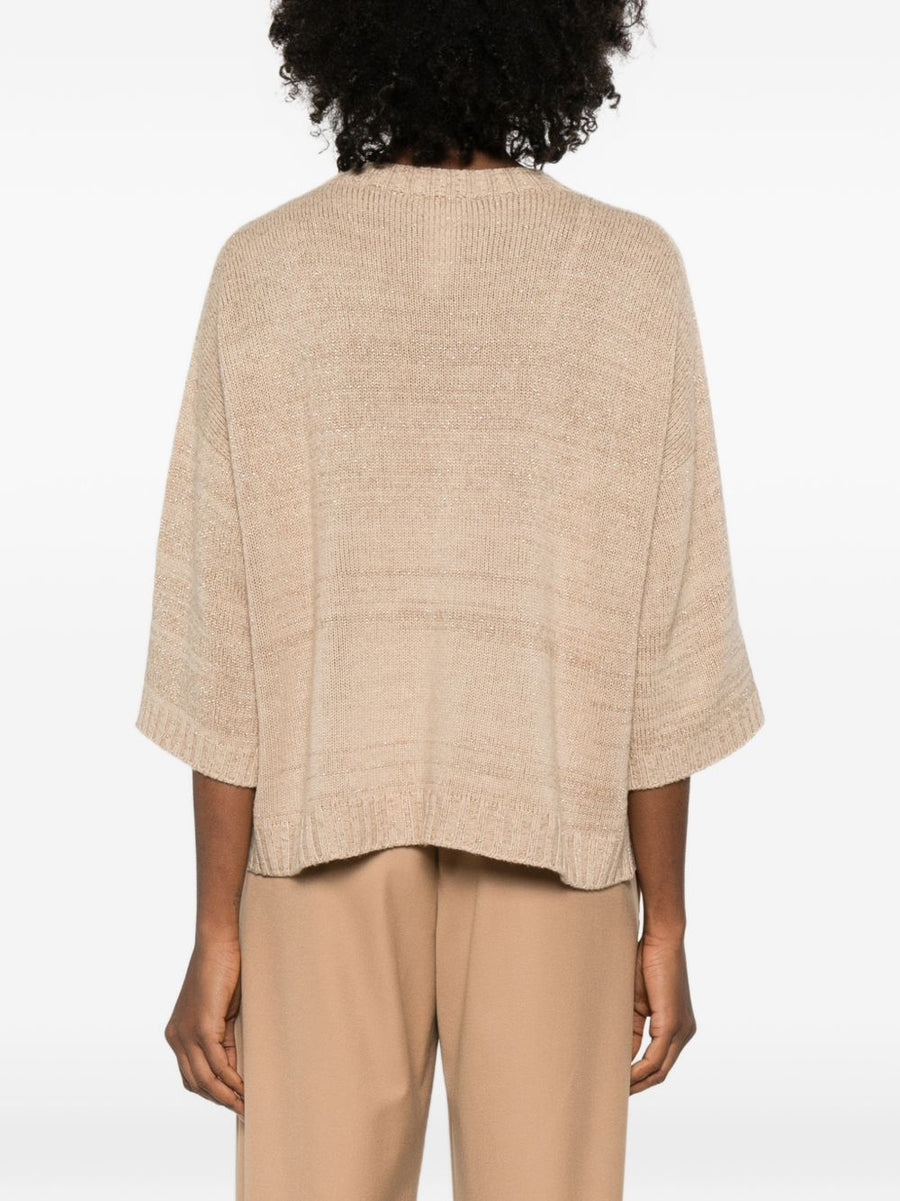 Fabiana Filippi Wool Blend Sweater for Women Luxurious Virgin Wool Silk Cashmere Knit Beige Three Quarter Sleeves