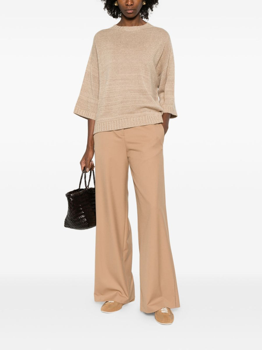 Fabiana Filippi Wool Blend Sweater for Women Luxurious Virgin Wool Silk Cashmere Knit Beige Three Quarter Sleeves
