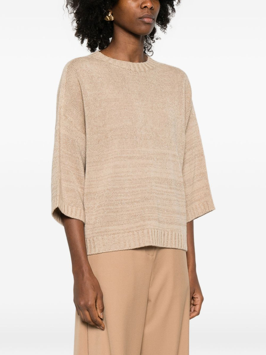 Fabiana Filippi Wool Blend Sweater for Women Luxurious Virgin Wool Silk Cashmere Knit Beige Three Quarter Sleeves