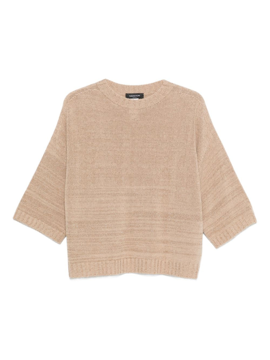 Fabiana Filippi Wool Blend Sweater for Women Luxurious Virgin Wool Silk Cashmere Knit Beige Three Quarter Sleeves