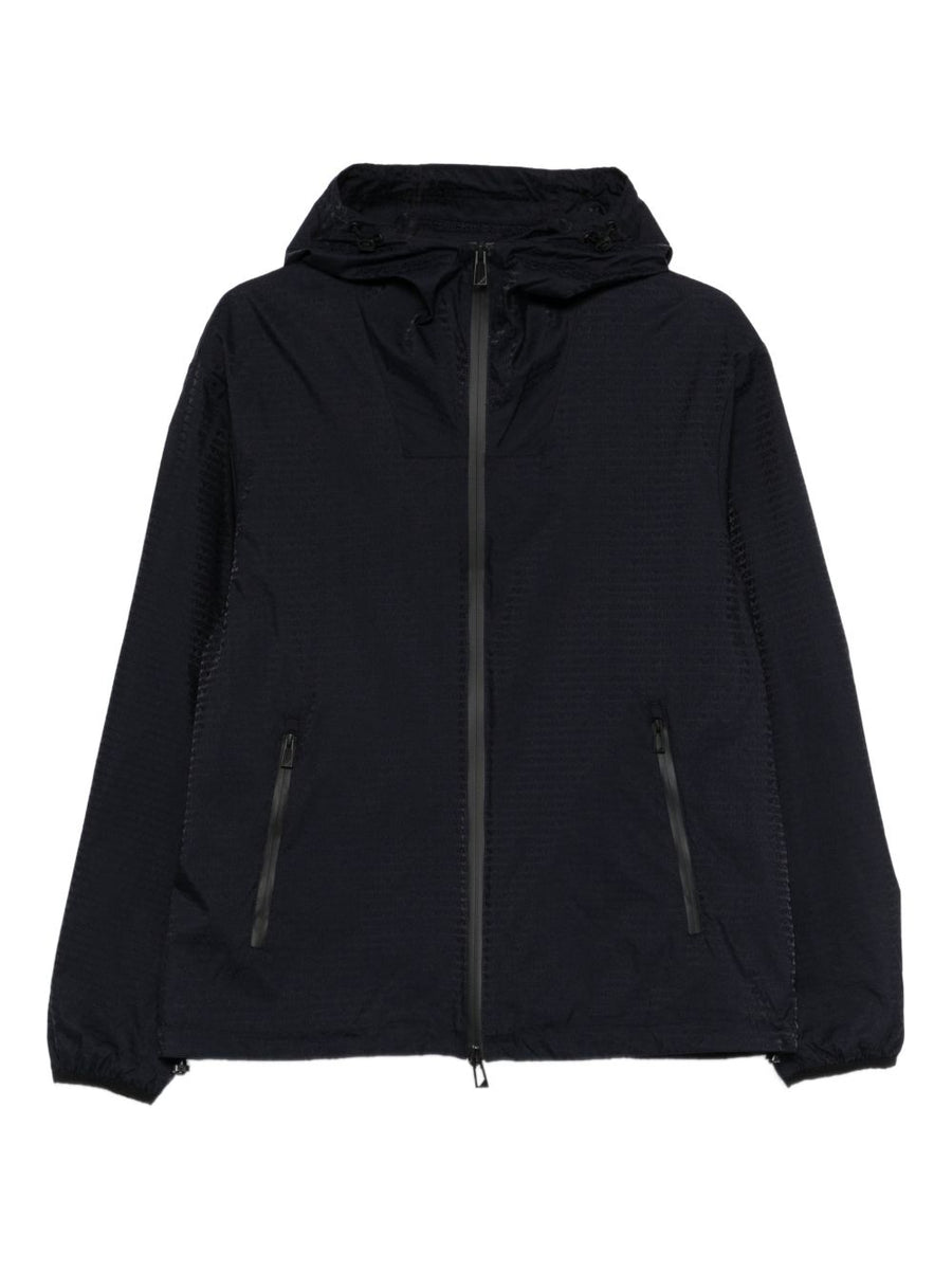 Emporio Armani Navy Nylon Blouson Jacket With Hood Zip Pockets