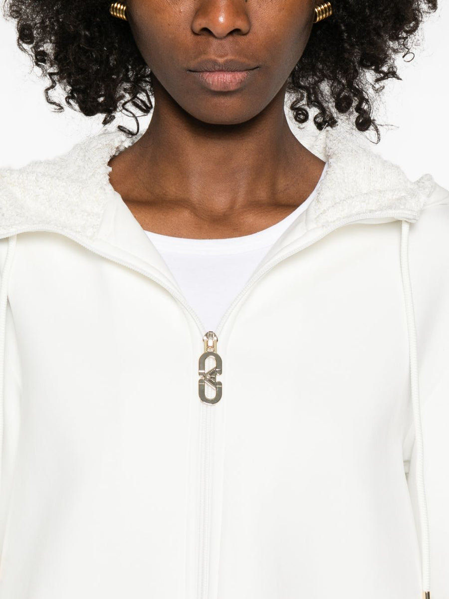Emporio Armani Cotton Blouson Jacket for Women White Premium Cotton Blend Elastane Comfort Drawstring Hood Zip