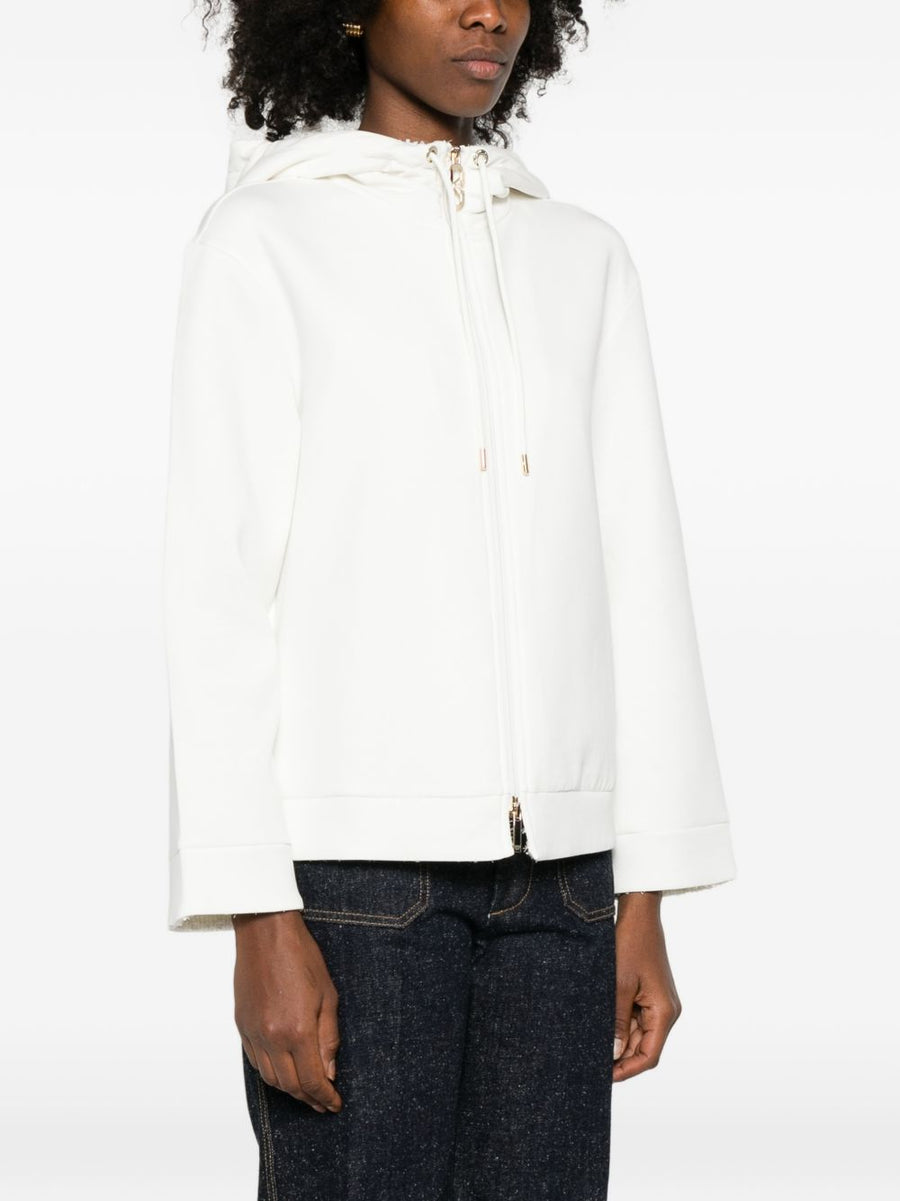 Emporio Armani Cotton Blouson Jacket for Women White Premium Cotton Blend Elastane Comfort Drawstring Hood Zip