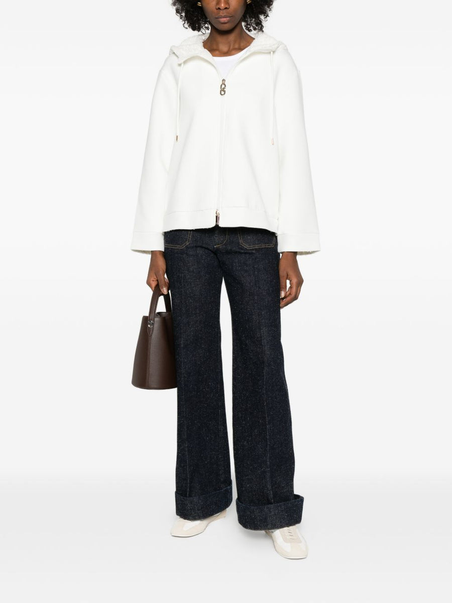 Emporio Armani Cotton Blouson Jacket for Women White Premium Cotton Blend Elastane Comfort Drawstring Hood Zip