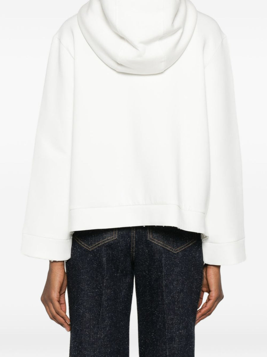 Emporio Armani Cotton Blouson Jacket for Women White Premium Cotton Blend Elastane Comfort Drawstring Hood Zip