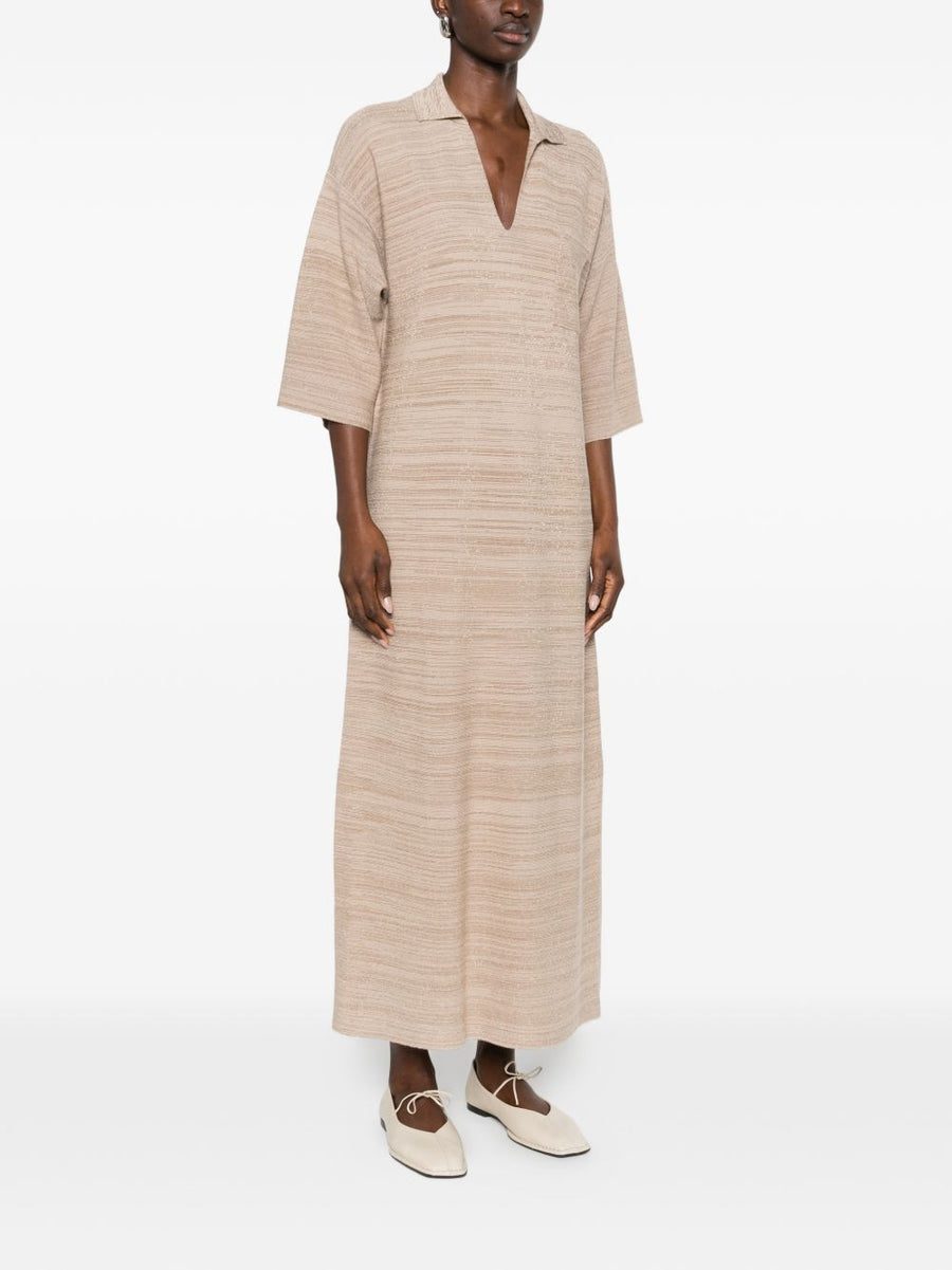 Fabiana Filippi Wool Shirtdress in Beige Stripes, Everyday Luxury with Polo Collar