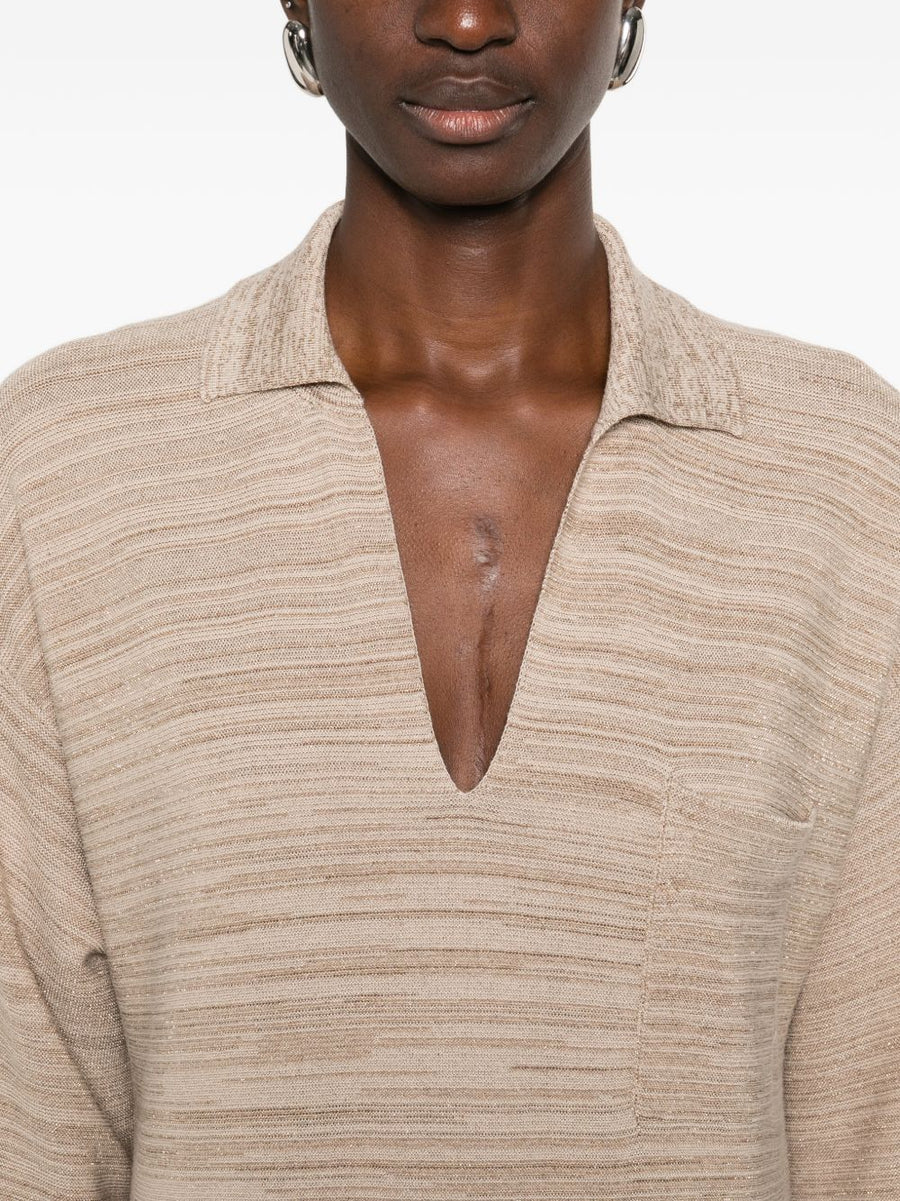 Fabiana Filippi Wool Shirtdress in Beige Stripes, Everyday Luxury with Polo Collar