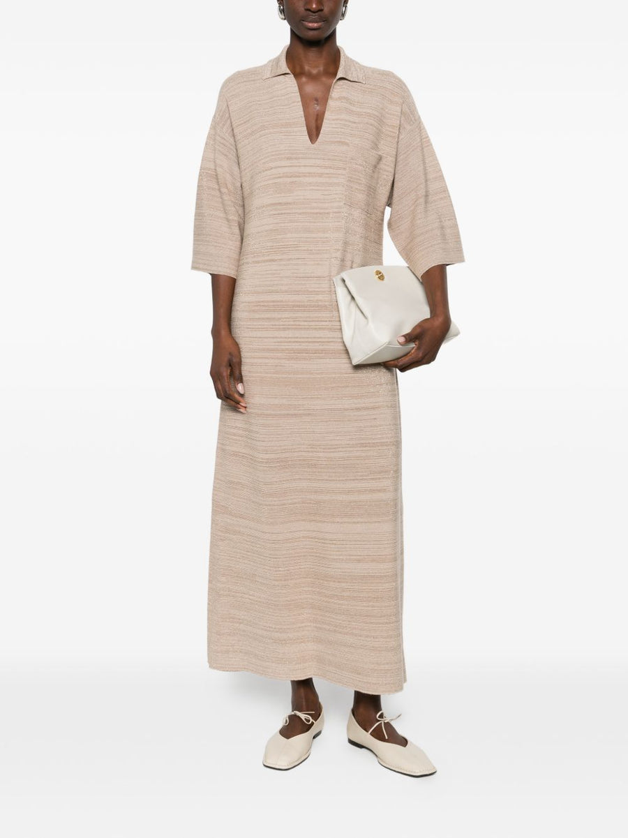 Fabiana Filippi Wool Shirtdress in Beige Stripes, Everyday Luxury with Polo Collar