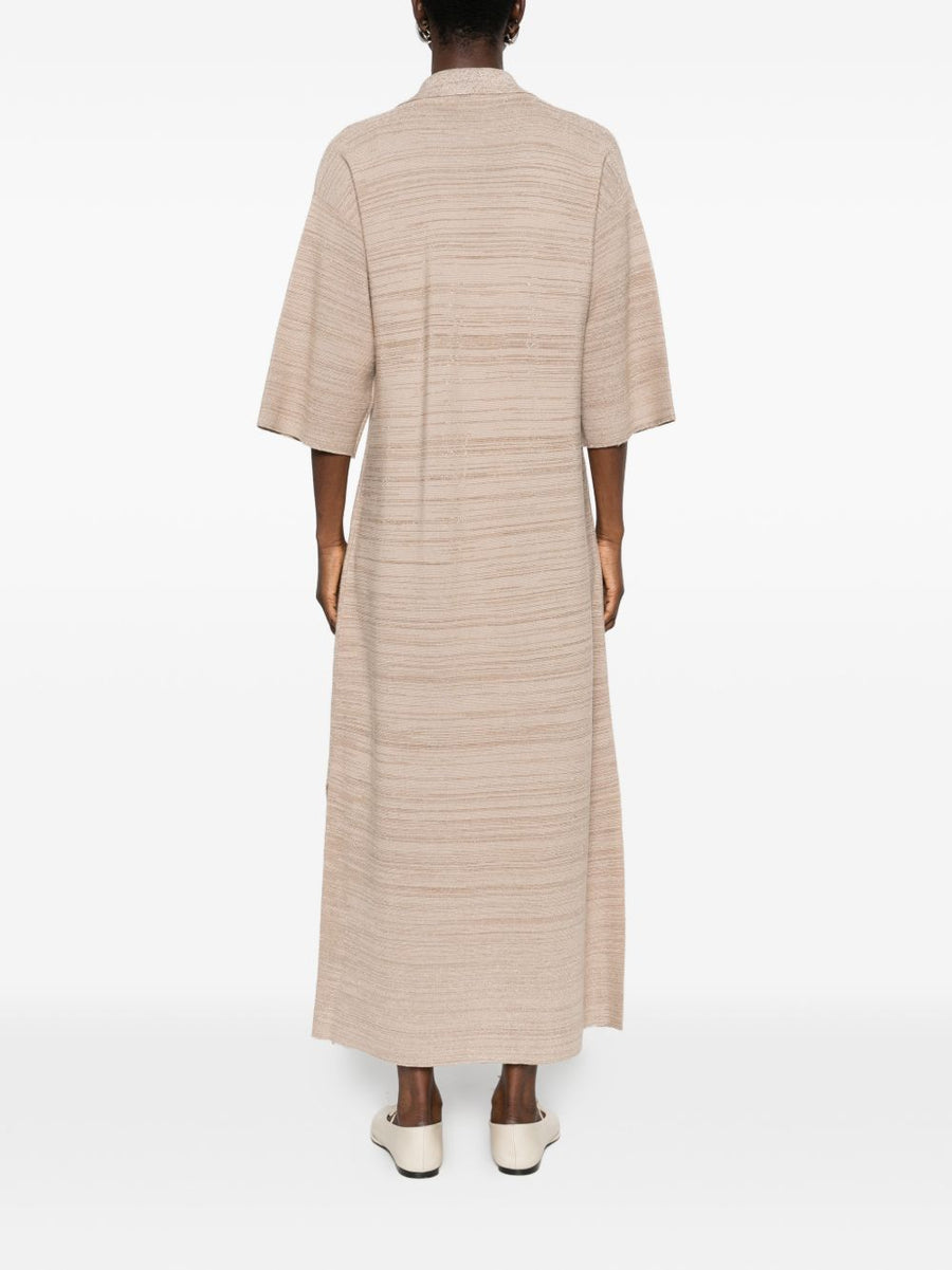 Fabiana Filippi Wool Shirtdress in Beige Stripes, Everyday Luxury with Polo Collar