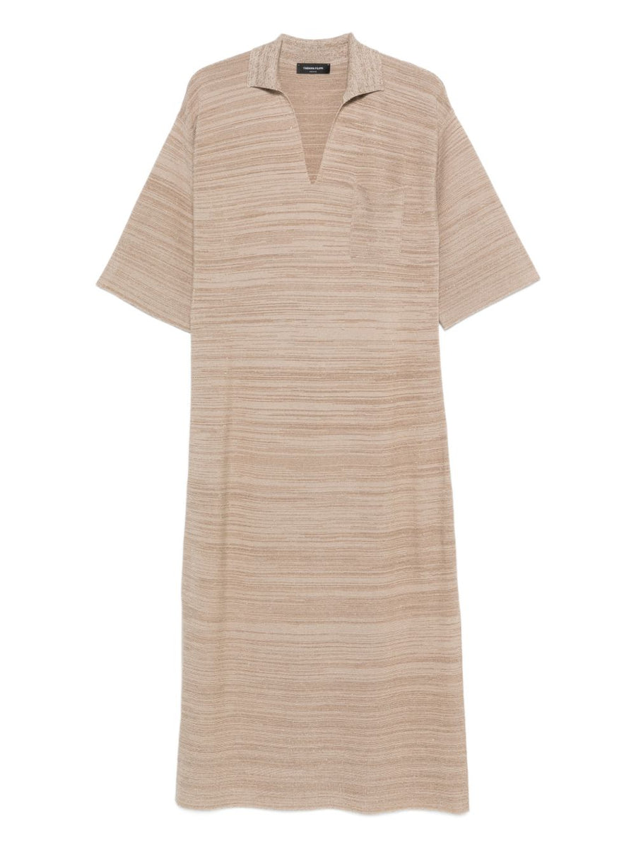 Fabiana Filippi Wool Shirtdress in Beige Stripes, Everyday Luxury with Polo Collar