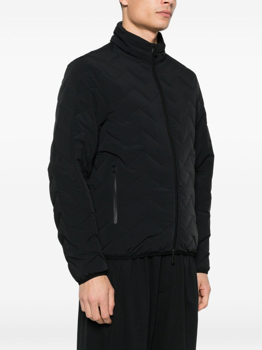 Emporio Armani Nylon Down Jacket For Men Black Premium Lightweight Quilted Full Zip Stand Collar