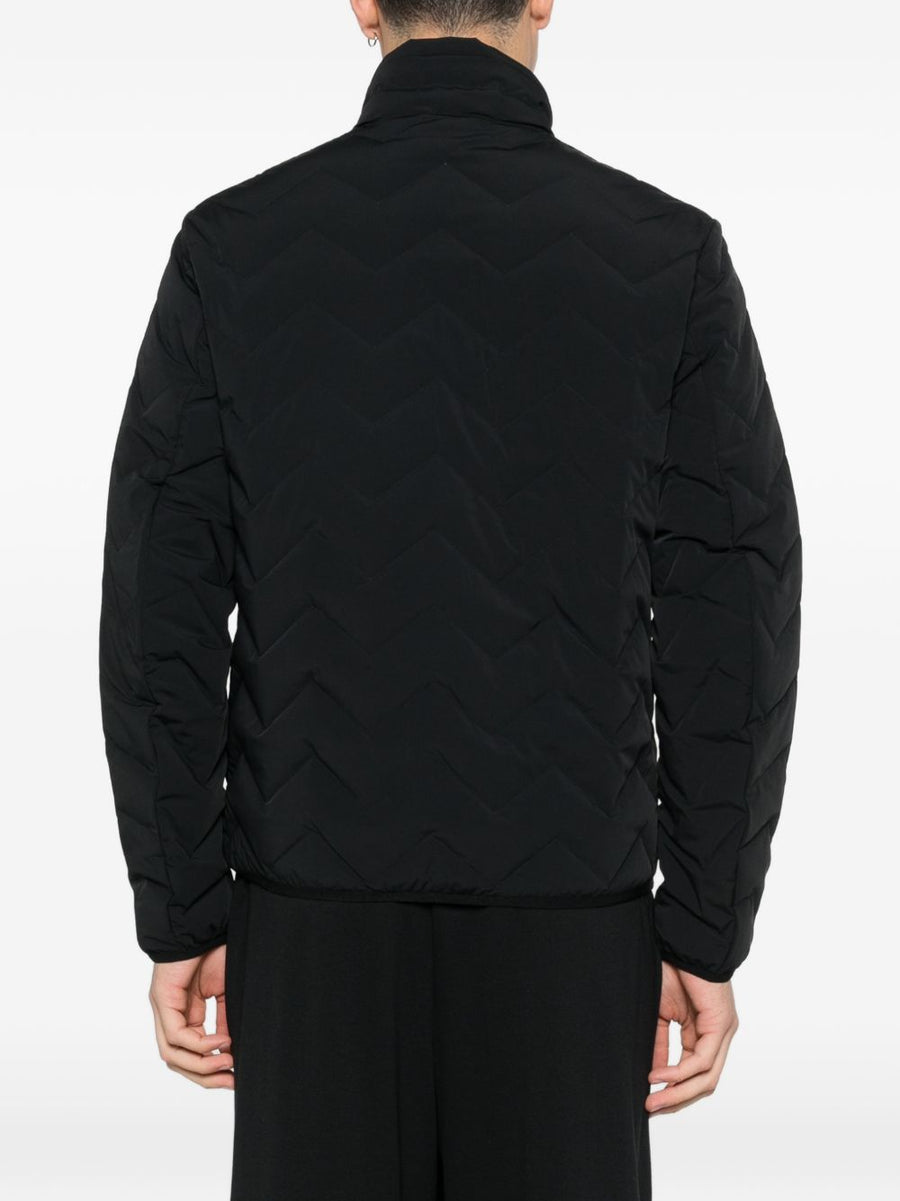 Emporio Armani Nylon Down Jacket For Men Black Premium Lightweight Quilted Full Zip Stand Collar