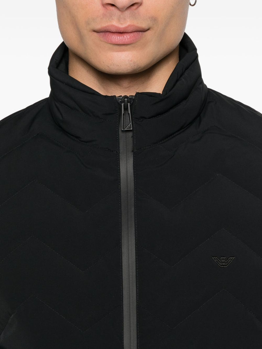 Emporio Armani Nylon Down Jacket For Men Black Premium Lightweight Quilted Full Zip Stand Collar