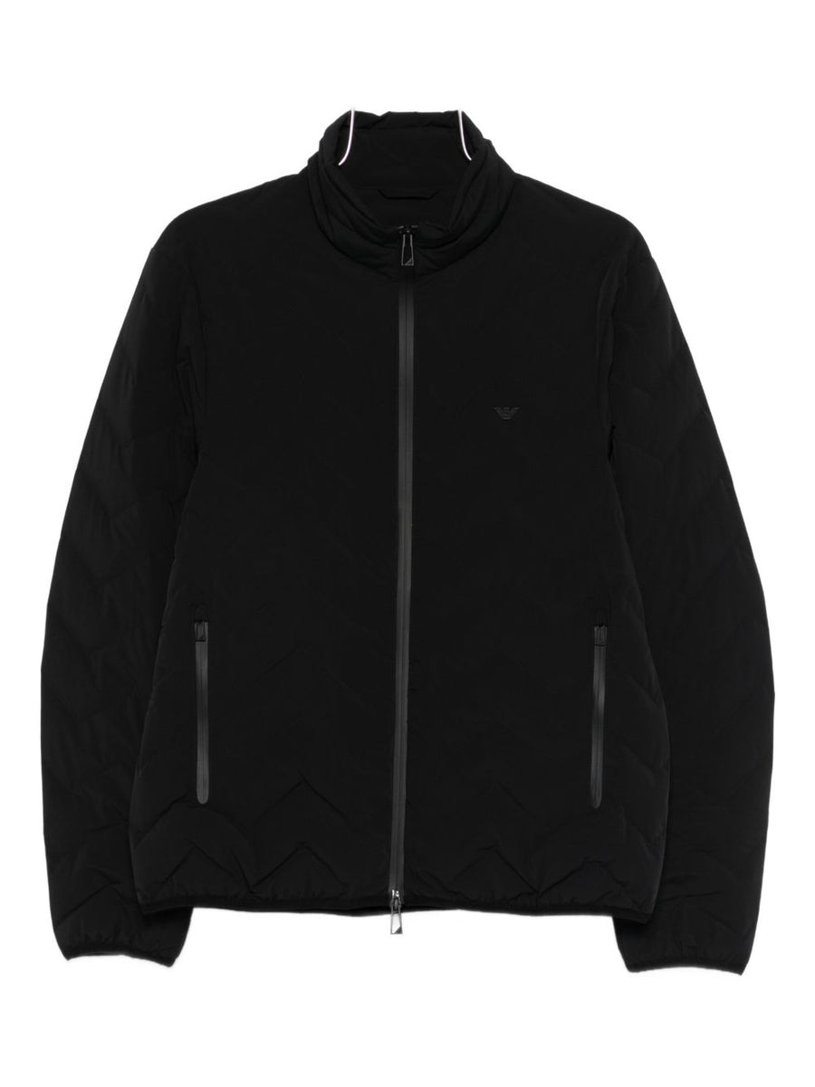 Emporio Armani Nylon Down Jacket For Men Black Premium Lightweight Quilted Full Zip Stand Collar