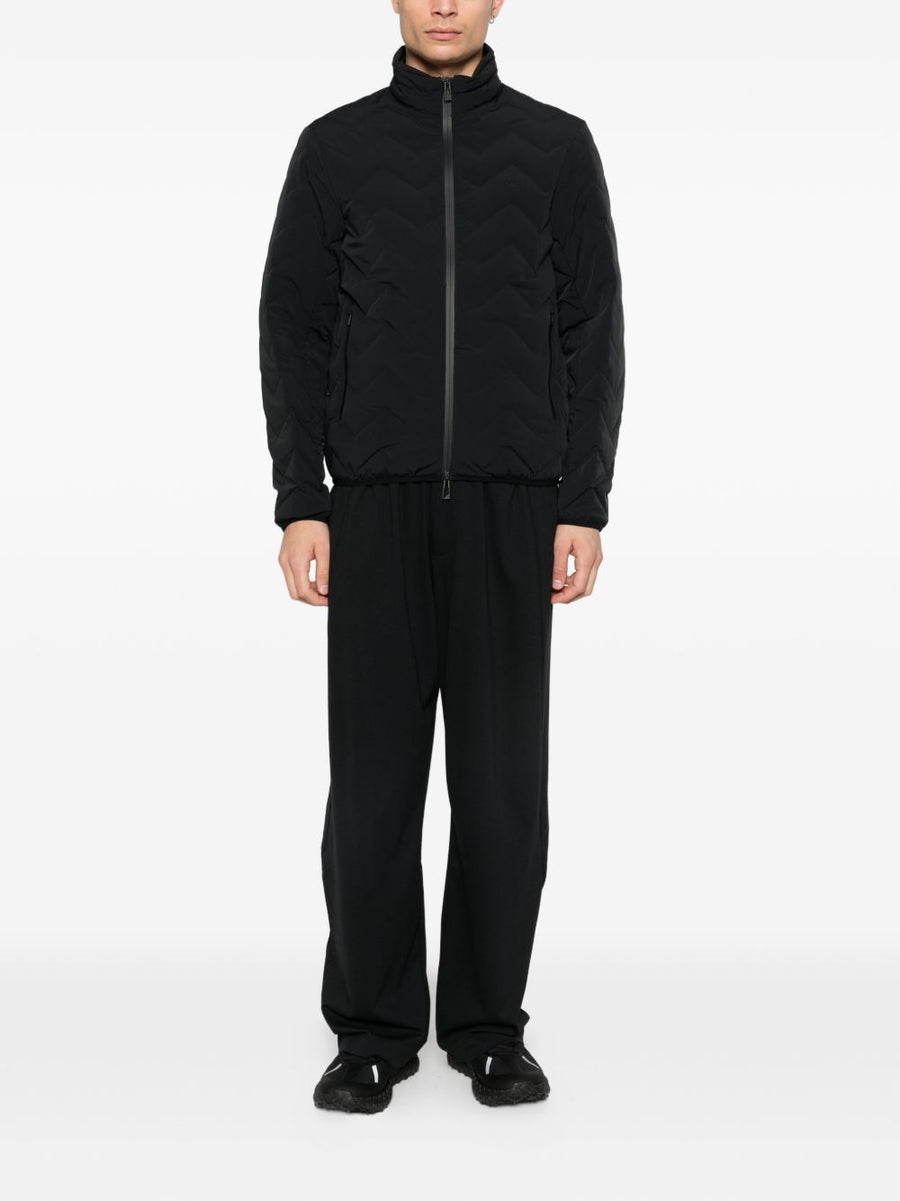 Emporio Armani Nylon Down Jacket For Men Black Premium Lightweight Quilted Full Zip Stand Collar