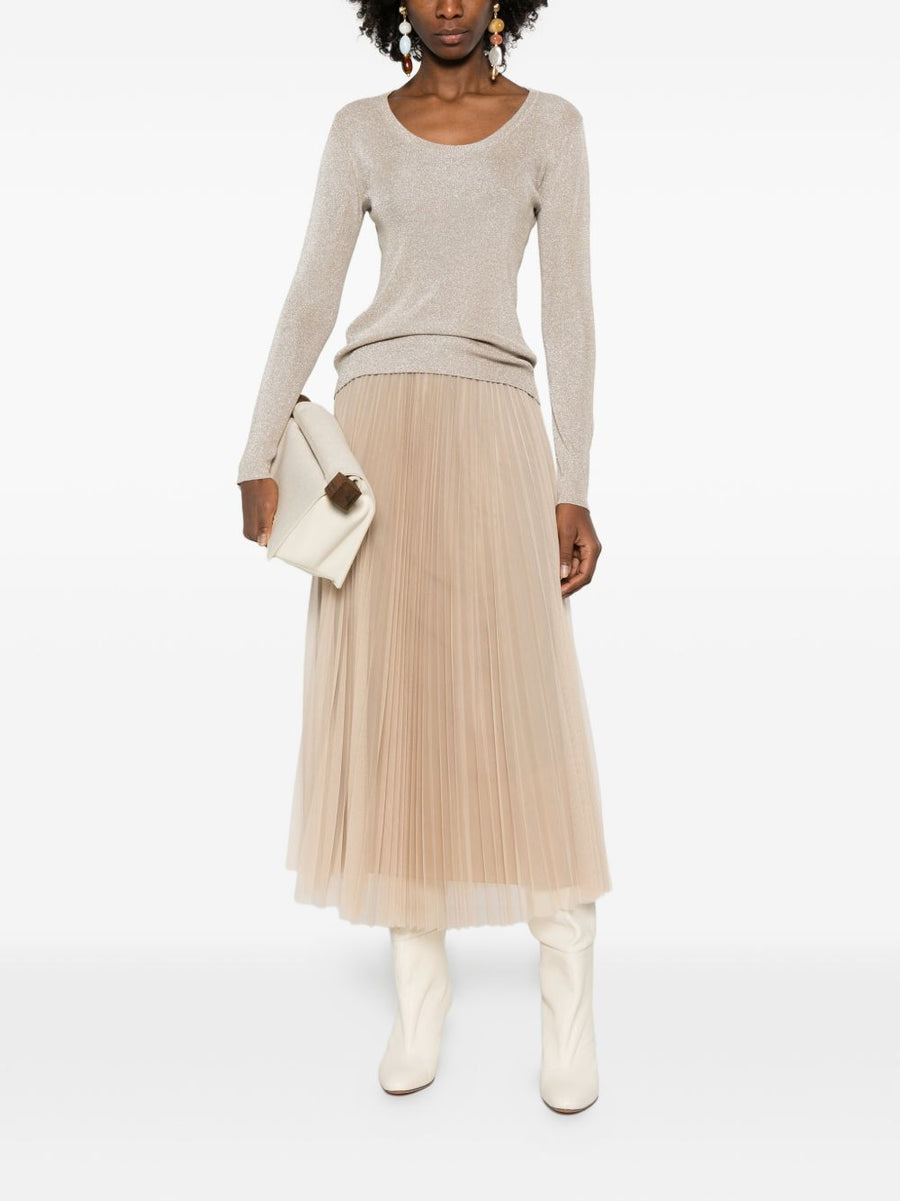 Fabiana Filippi Ivory Rib Knit Crewneck Sweater With Metallic Sheen For Women Everyday Luxury